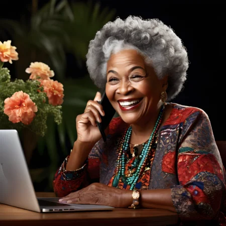 happy-afroamerican-elderly-woman-making-an-appointment-over-the-phone copy